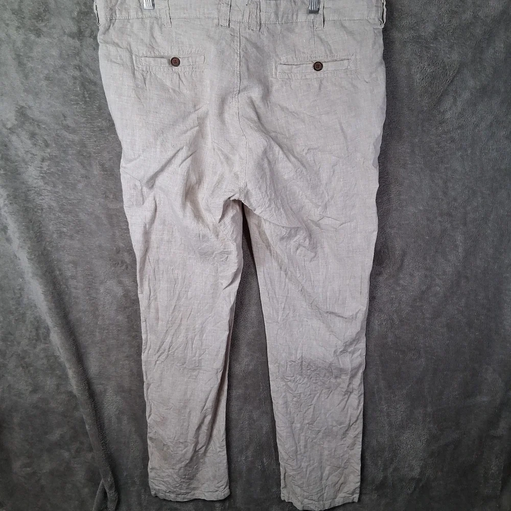 Linen Pants Men Size 38x30 Beige Slim Fit Denim Co Mid-Rise Lightweight